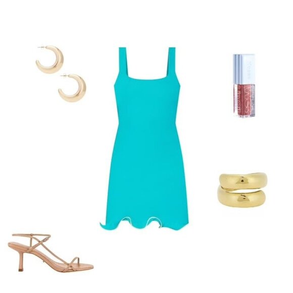 NIA x REVOLVE Dorian Dress in Turquoise New Womens Stretchy Ruffle Mini - Picture 8 of 8